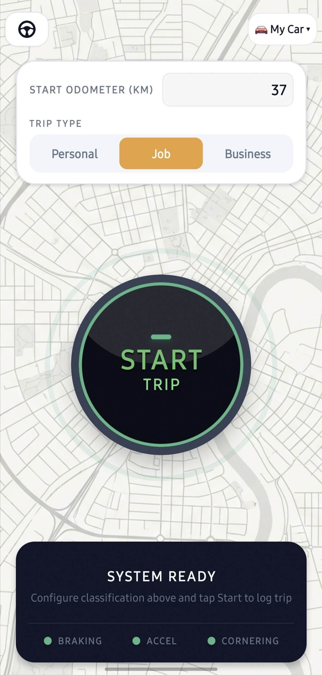 TripLog Dashboard Setup Screen