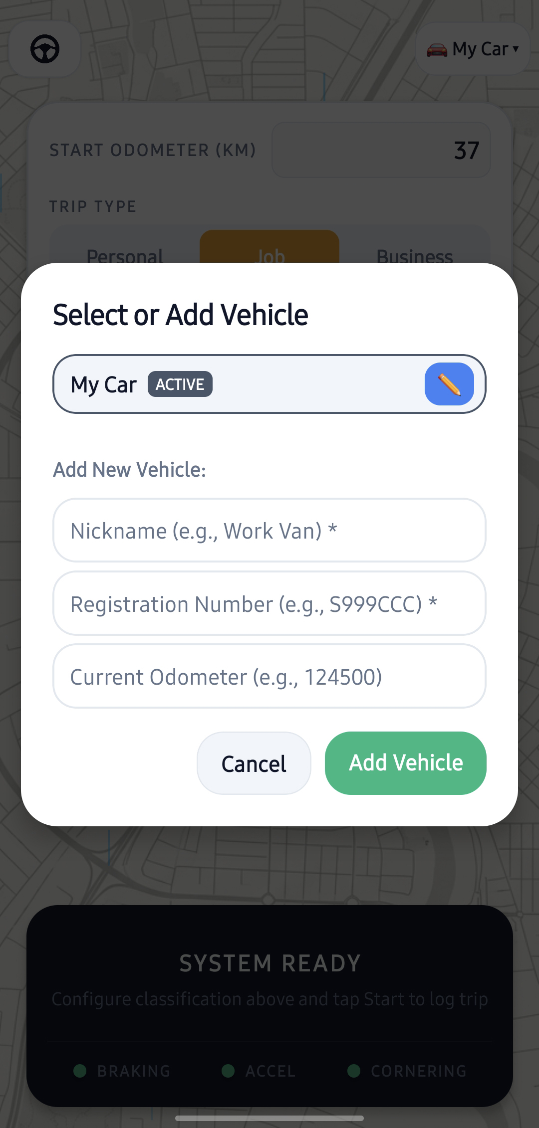 TripLog Vehicle Fleet Manager Screen